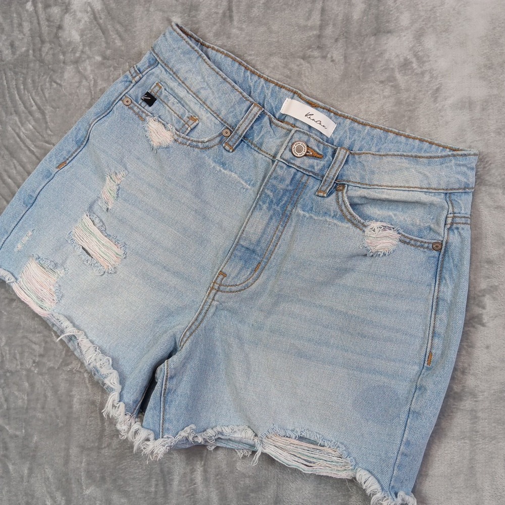 Kancan Womens M 28 Distressed Cut Off Frayed Hem High Rise Stretchy Denim Shorts